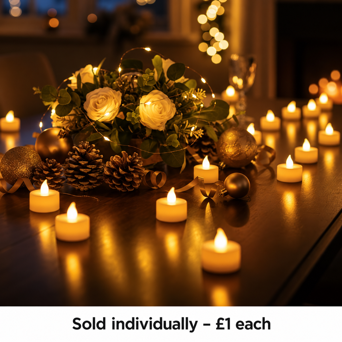Optional warm white battery-operated LED tea light. Select Add 1 LED tea light to receive one light; the photograph may show several.