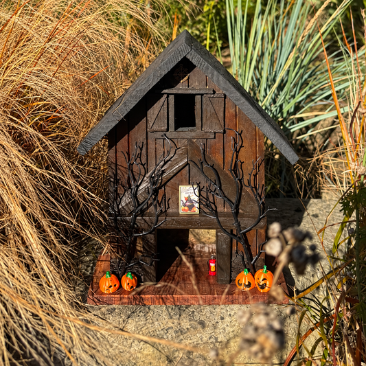 Painted example of the Halloween Reclaimed Timber Garden House. Unpainted option is supplied without paint.